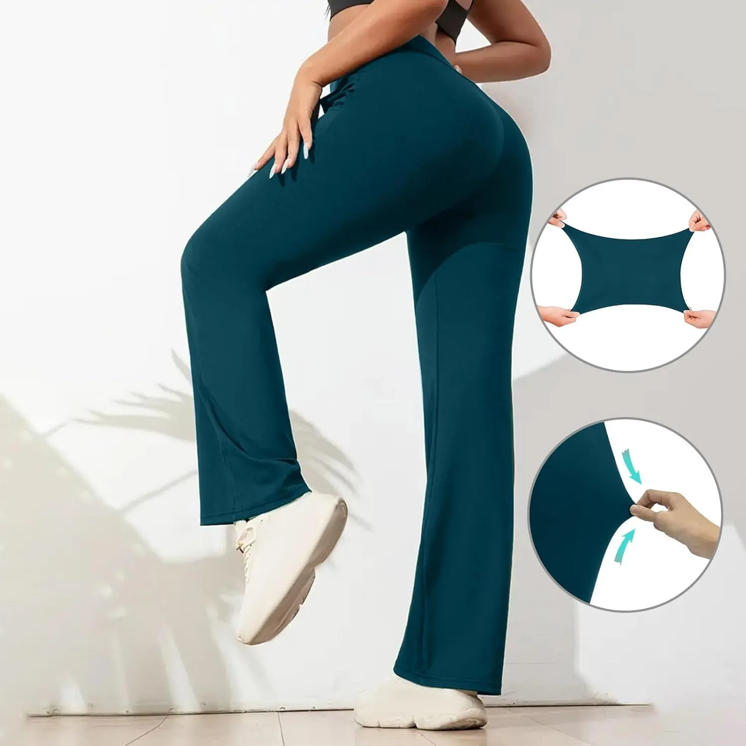 FZYLQY Womens Casual Pants Tummy Control High Waisted Pants Wide Straight Leg Pants Workout Yoga Pants Trousers with Pockets