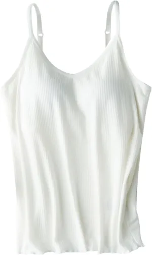 Generic Built in Bra Tank Tops for Women Cotton Shelf Bra Camisoles Spaghetti Strap Tank Tops Basic Layer Cami