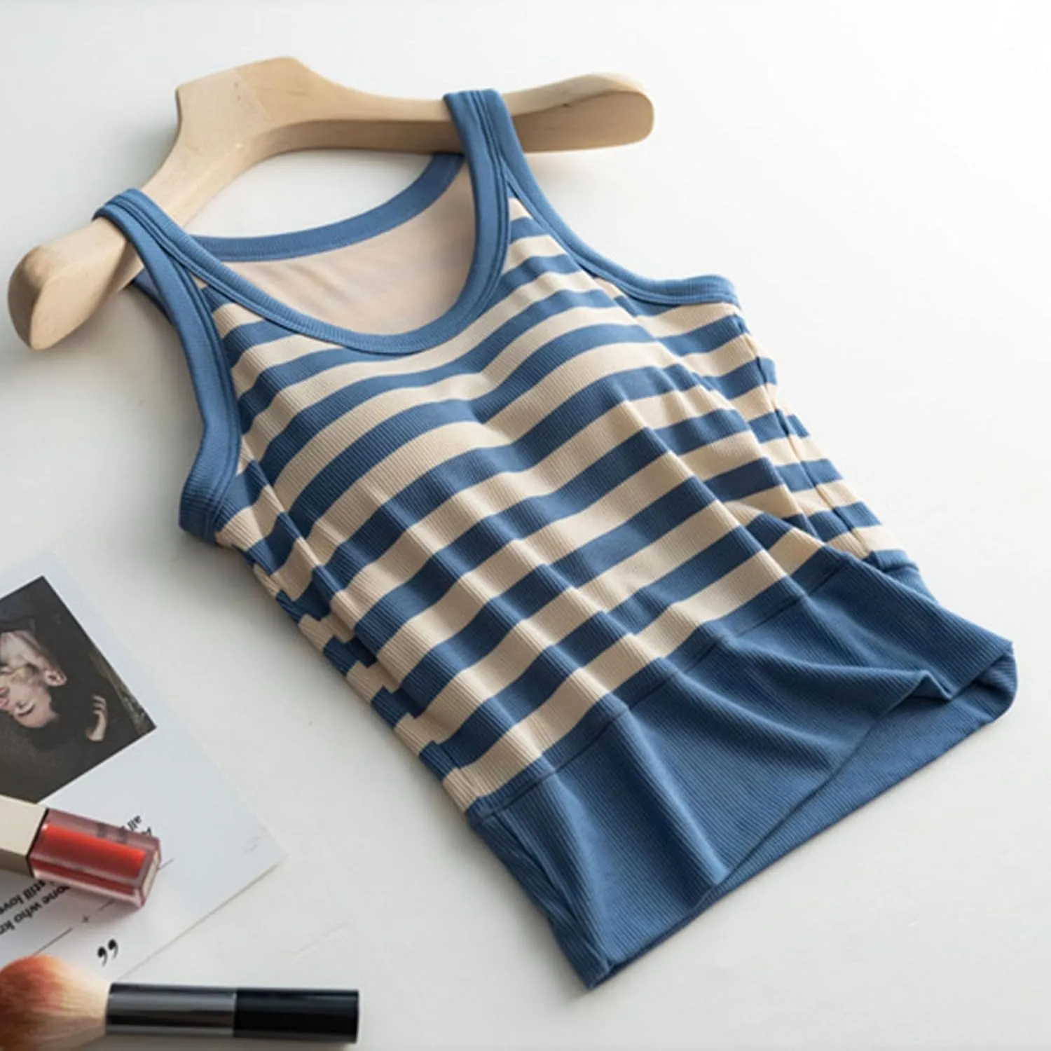 Generic Built in Bra Tank Tops for Women Cotton Shelf Bra Camisoles Spaghetti Strap Tank Tops Basic Layer Cami