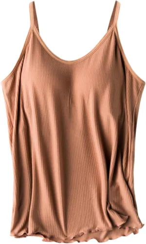 Generic Built in Bra Tank Tops for Women Cotton Shelf Bra Camisoles Spaghetti Strap Tank Tops Basic Layer Cami
