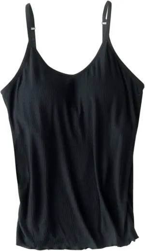 Generic Built in Bra Tank Tops for Women Cotton Shelf Bra Camisoles Spaghetti Strap Tank Tops Basic Layer Cami