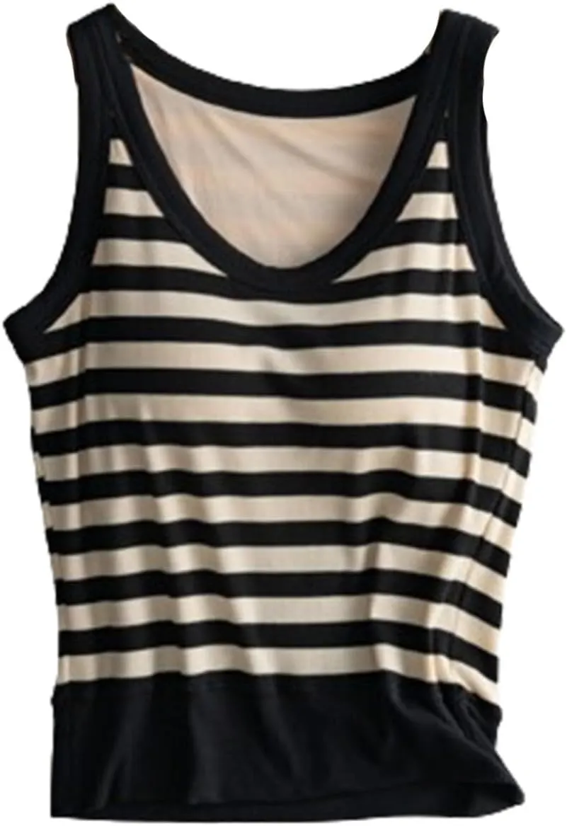 Generic Built in Bra Tank Tops for Women Cotton Shelf Bra Camisoles Spaghetti Strap Tank Tops Basic Layer Cami