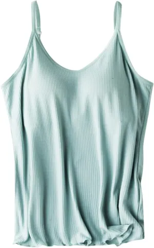 Generic Built in Bra Tank Tops for Women Cotton Shelf Bra Camisoles Spaghetti Strap Tank Tops Basic Layer Cami