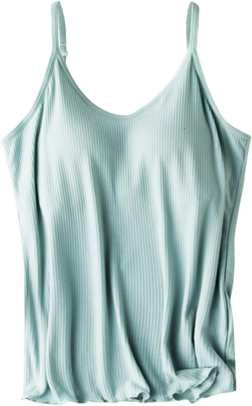 Generic Built in Bra Tank Tops for Women Cotton Shelf Bra Camisoles Spaghetti Strap Tank Tops Basic Layer Cami