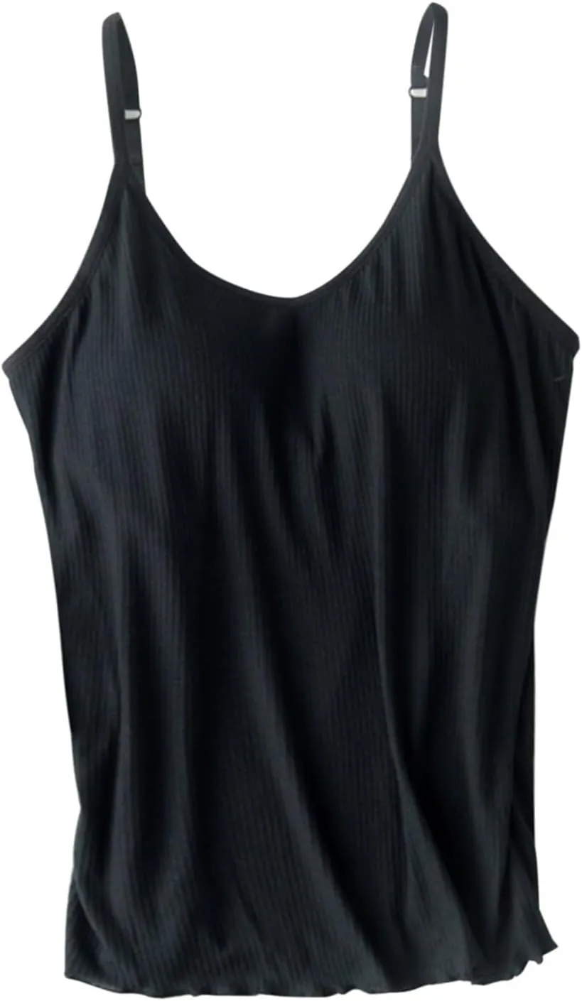 Generic Built in Bra Tank Tops for Women Cotton Shelf Bra Camisoles Spaghetti Strap Tank Tops Basic Layer Cami