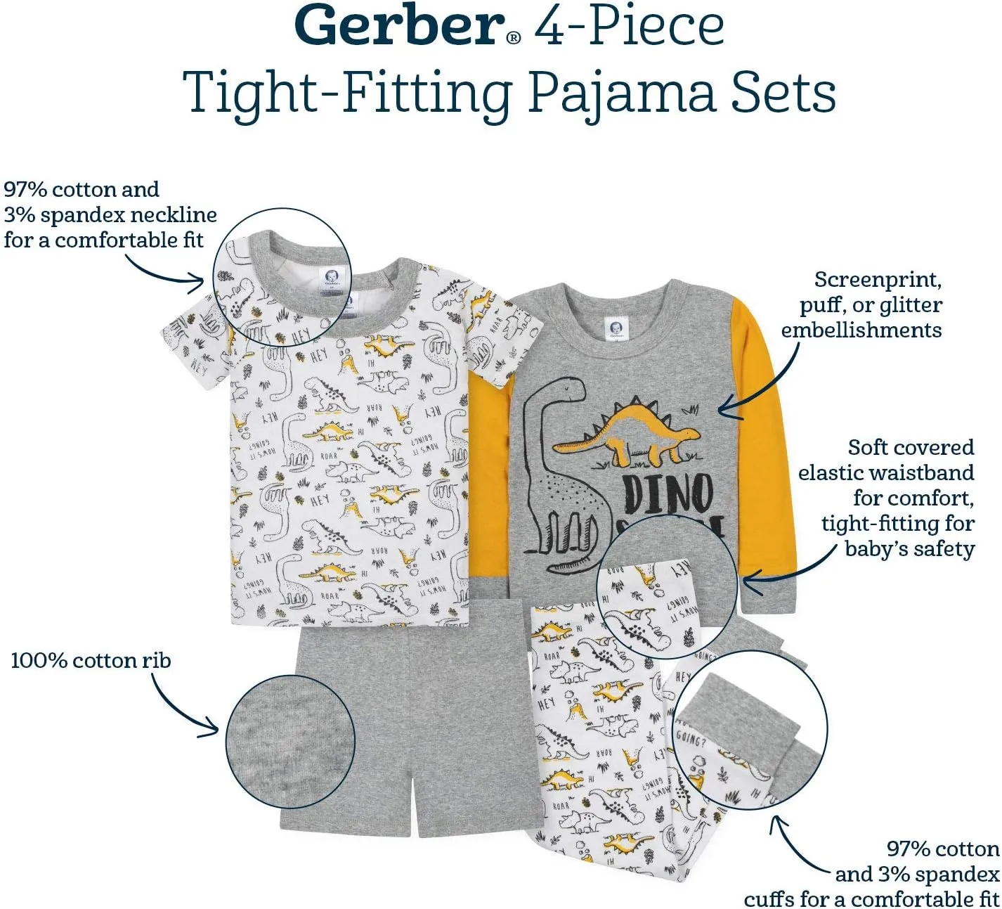 Gerber Baby Boys' Toddler Snug Fit 4-Piece Pajama Set