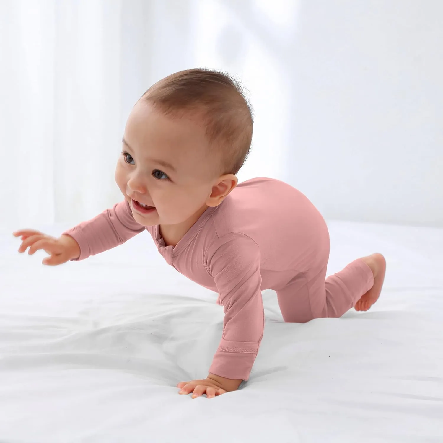 GUISBY Rayon Baby Pajamas with Mittens Cuffs, Long Sleeve Footless Snug Fits Sleepers 4-Pack