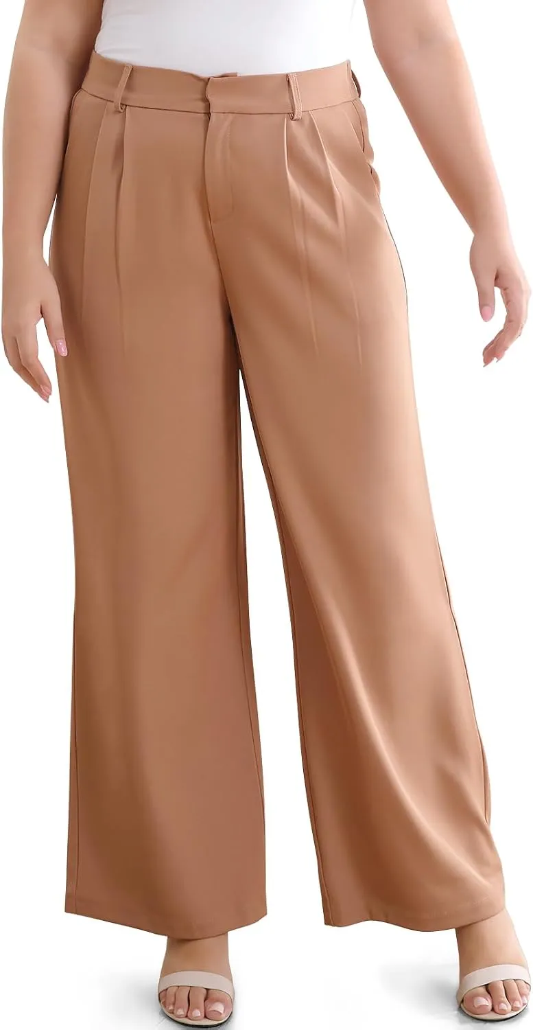High Waisted Dress Pants for Women Wide Leg Work Pants Business Casual Straight Office Trousers for Women（Standard）