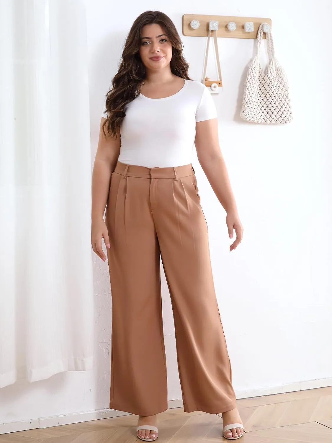 High Waisted Dress Pants for Women Wide Leg Work Pants Business Casual Straight Office Trousers for Women（Standard）