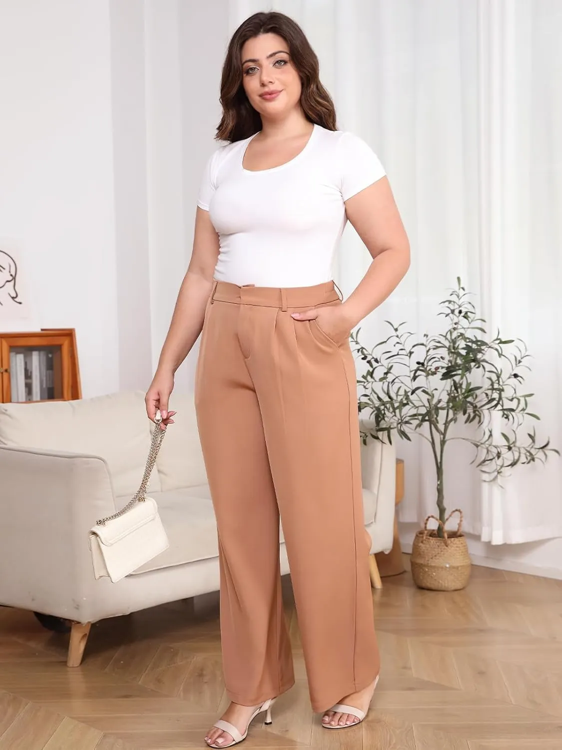 High Waisted Dress Pants for Women Wide Leg Work Pants Business Casual Straight Office Trousers for Women（Standard）