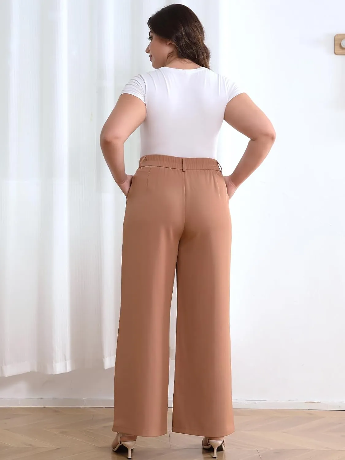 High Waisted Dress Pants for Women Wide Leg Work Pants Business Casual Straight Office Trousers for Women（Standard）