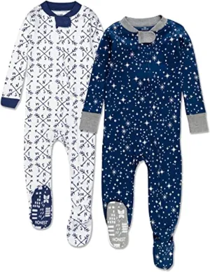 HonestBaby Baby 100% Organic Cotton Celebration Non-Slip Footed One-Piece Zip-Front Pajamas