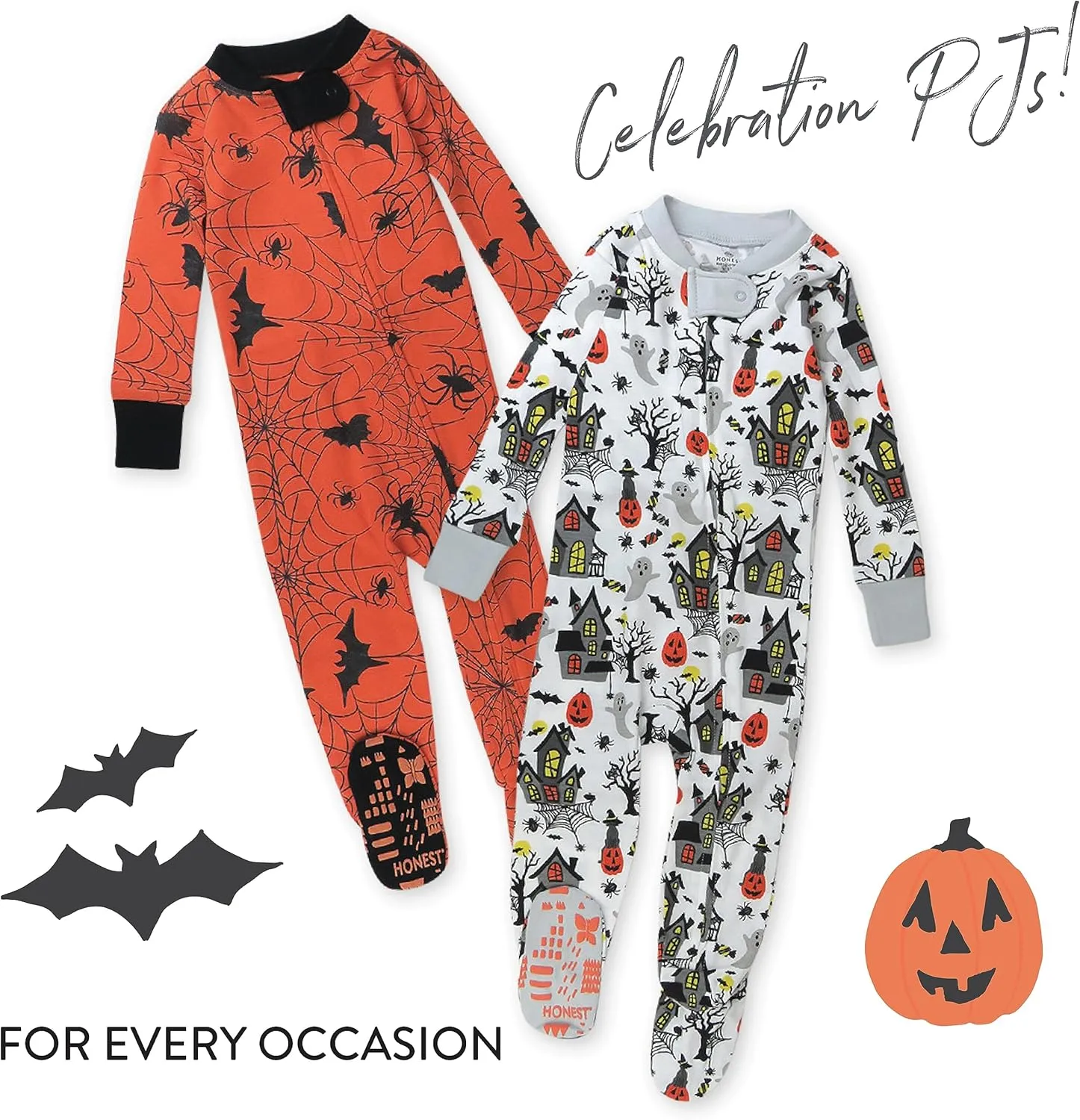 HonestBaby Baby 100% Organic Cotton Celebration Non-Slip Footed One-Piece Zip-Front Pajamas