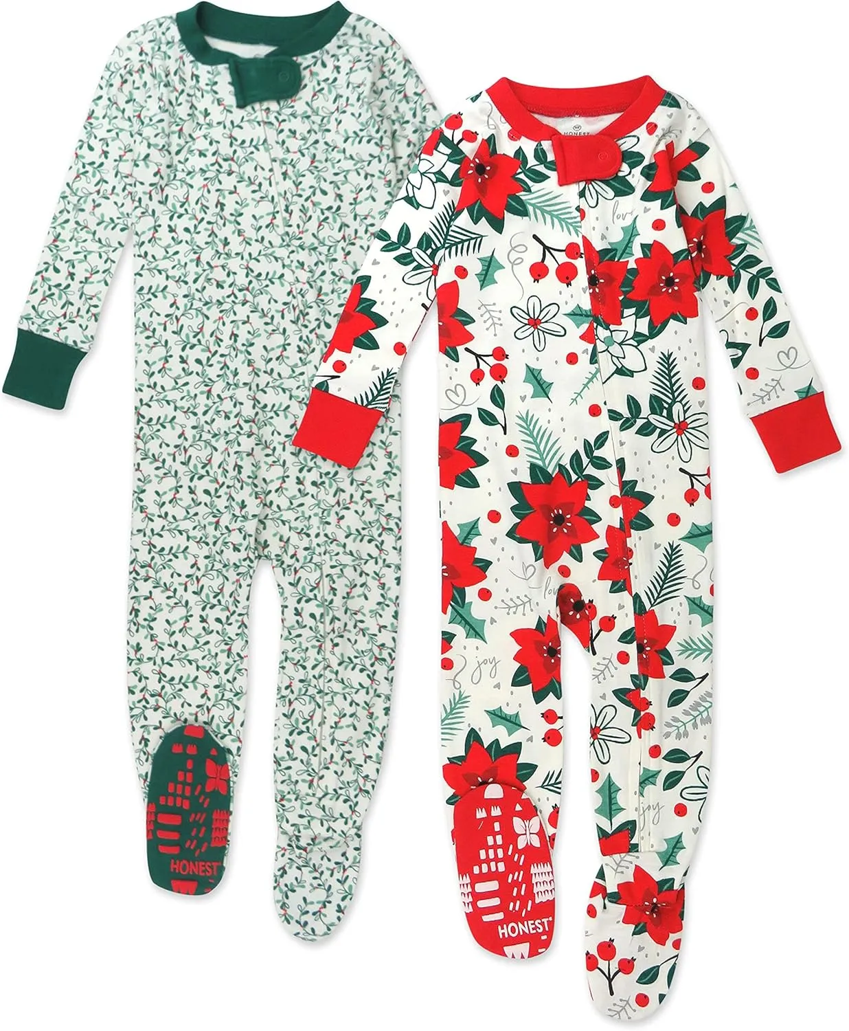 HonestBaby Baby Celebration Non-Slip Footed Pajamas One-Piece Sleeper Zip-Front Pjs 100% Organic Cotton