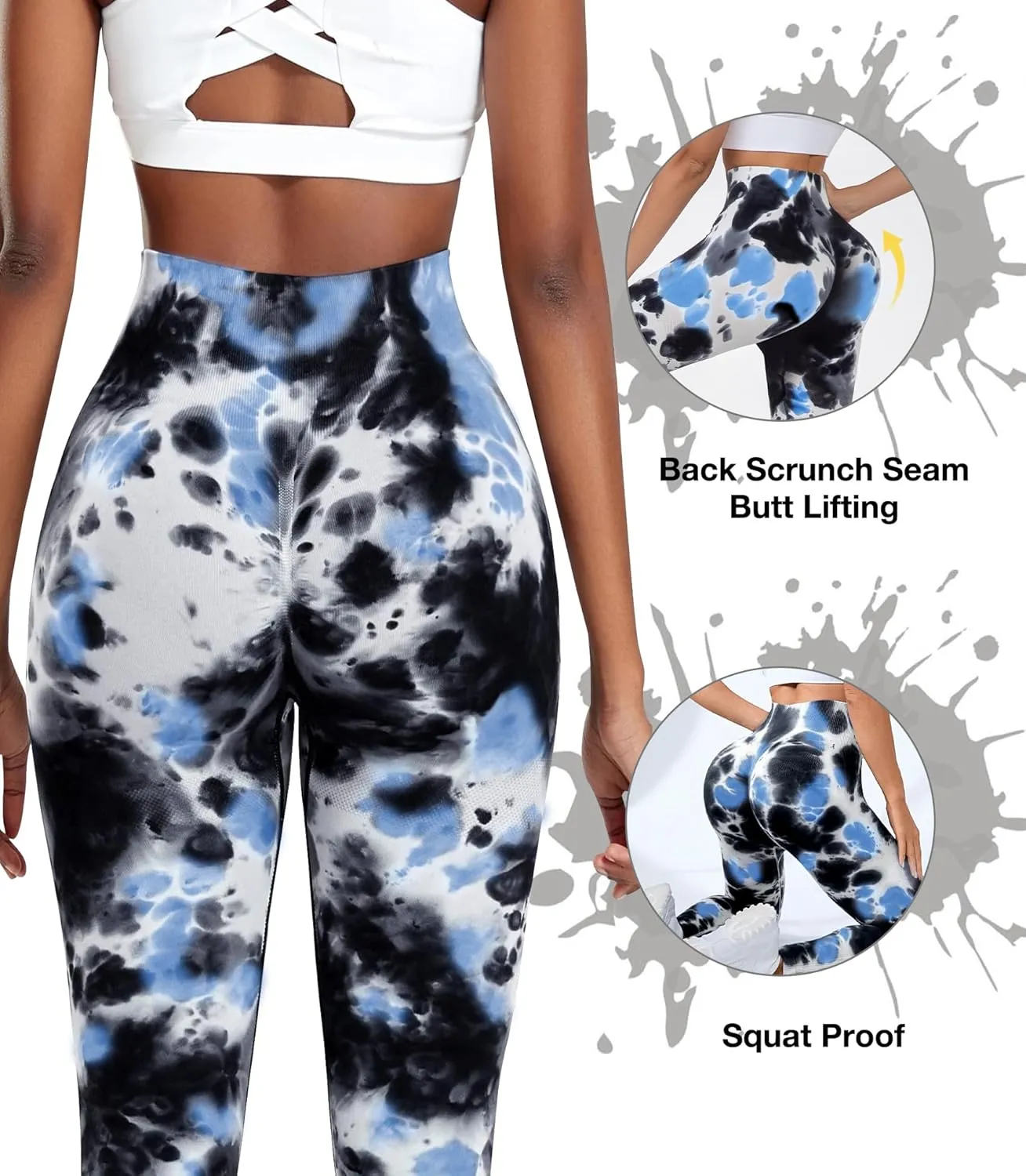 JGS1996 Tie Dye Hidden Scrunch Leggings for Women Tummy Control Butt Lifting Yoga Pants High Waist Compression Workout Tight