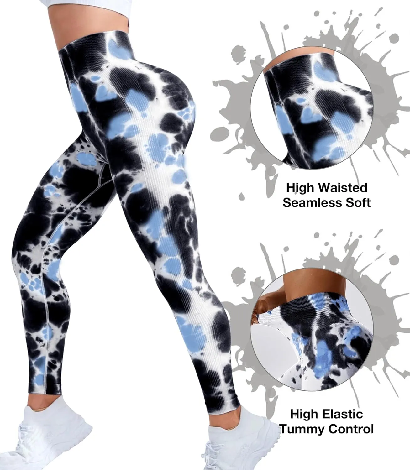 JGS1996 Tie Dye Hidden Scrunch Leggings for Women Tummy Control Butt Lifting Yoga Pants High Waist Compression Workout Tight