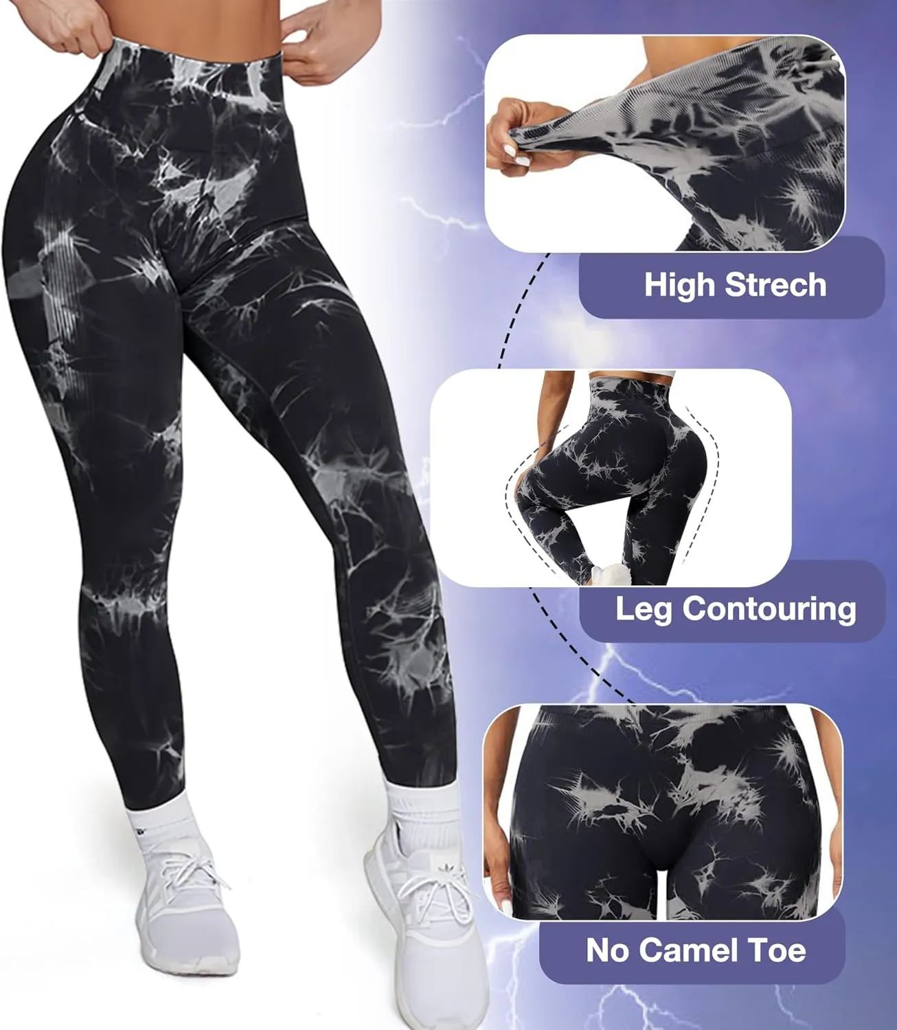 JGS1996 Tie Dye Hidden Scrunch Leggings for Women Tummy Control Butt Lifting Yoga Pants High Waist Compression Workout Tight
