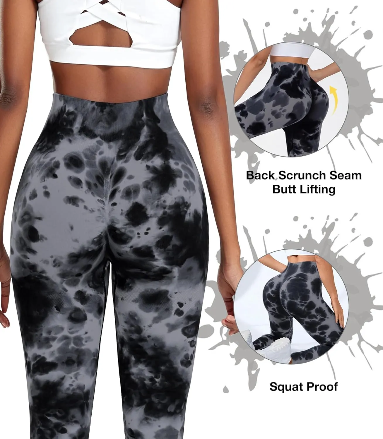 JGS1996 Tie Dye Hidden Scrunch Leggings for Women Tummy Control Butt Lifting Yoga Pants High Waist Compression Workout Tight