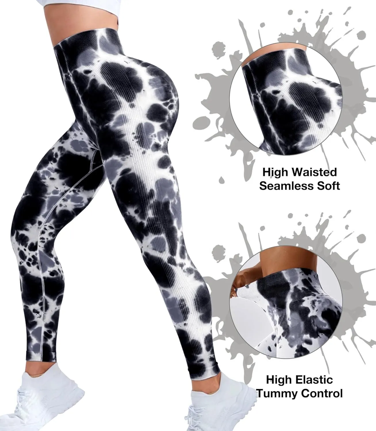 JGS1996 Tie Dye Hidden Scrunch Leggings for Women Tummy Control Butt Lifting Yoga Pants High Waist Compression Workout Tight