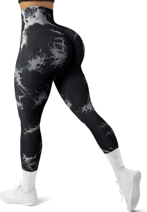 JGS1996 Tie Dye Hidden Scrunch Leggings for Women Tummy Control Butt Lifting Yoga Pants High Waist Compression Workout Tight