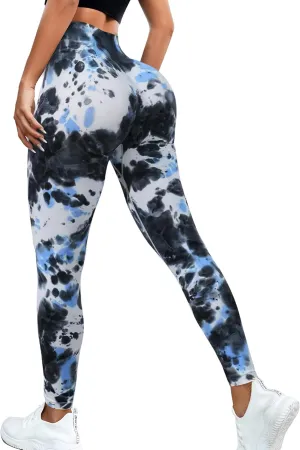 JGS1996 Tie Dye Hidden Scrunch Leggings for Women Tummy Control Butt Lifting Yoga Pants High Waist Compression Workout Tight