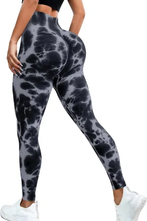 JGS1996 Tie Dye Hidden Scrunch Leggings for Women Tummy Control Butt Lifting Yoga Pants High Waist Compression Workout Tight
