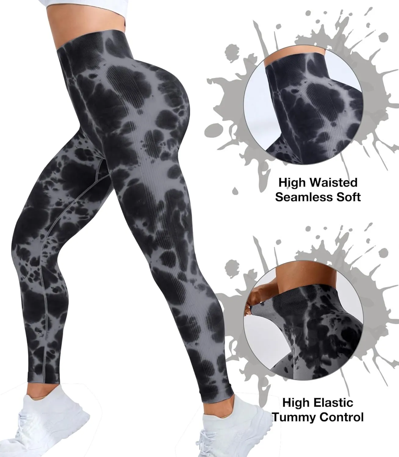 JGS1996 Tie Dye Hidden Scrunch Leggings for Women Tummy Control Butt Lifting Yoga Pants High Waist Compression Workout Tight