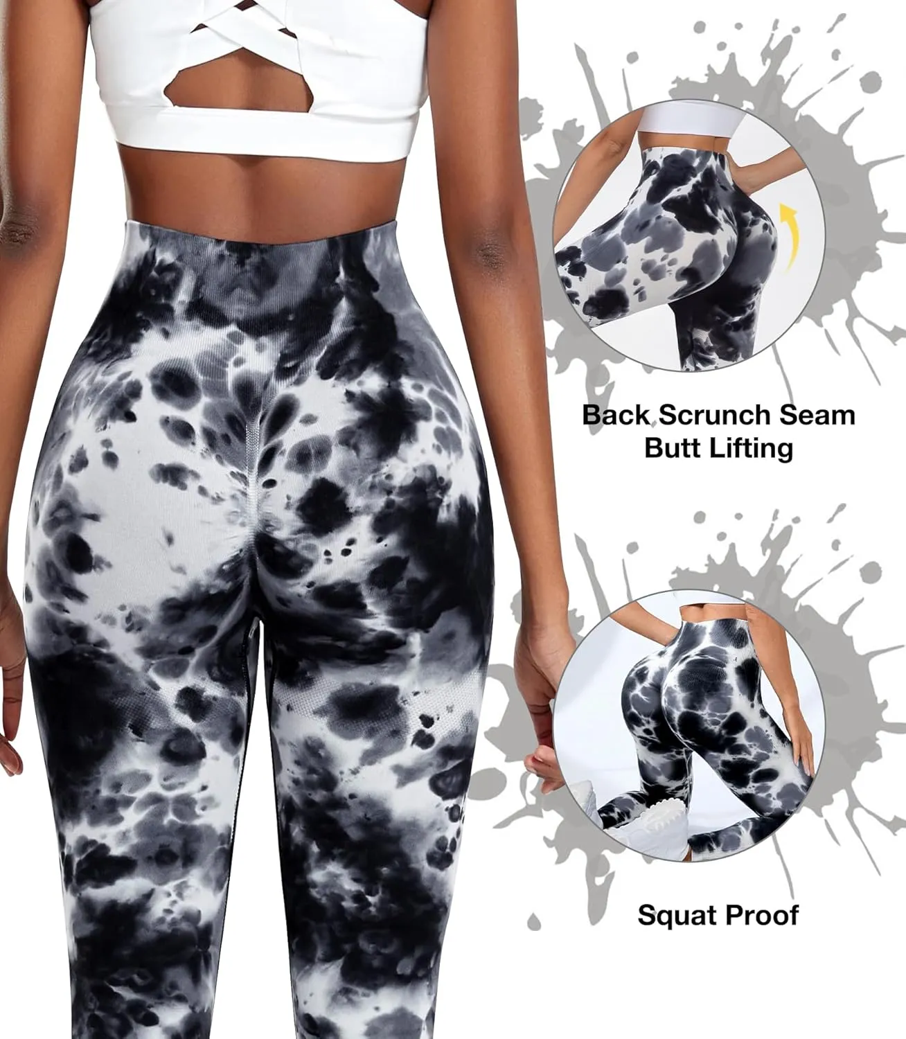 JGS1996 Tie Dye Hidden Scrunch Leggings for Women Tummy Control Butt Lifting Yoga Pants High Waist Compression Workout Tight