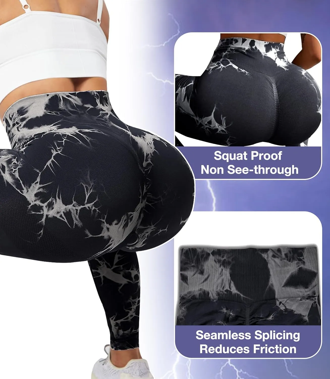 JGS1996 Tie Dye Hidden Scrunch Leggings for Women Tummy Control Butt Lifting Yoga Pants High Waist Compression Workout Tight