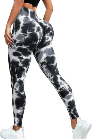 JGS1996 Tie Dye Hidden Scrunch Leggings for Women Tummy Control Butt Lifting Yoga Pants High Waist Compression Workout Tight