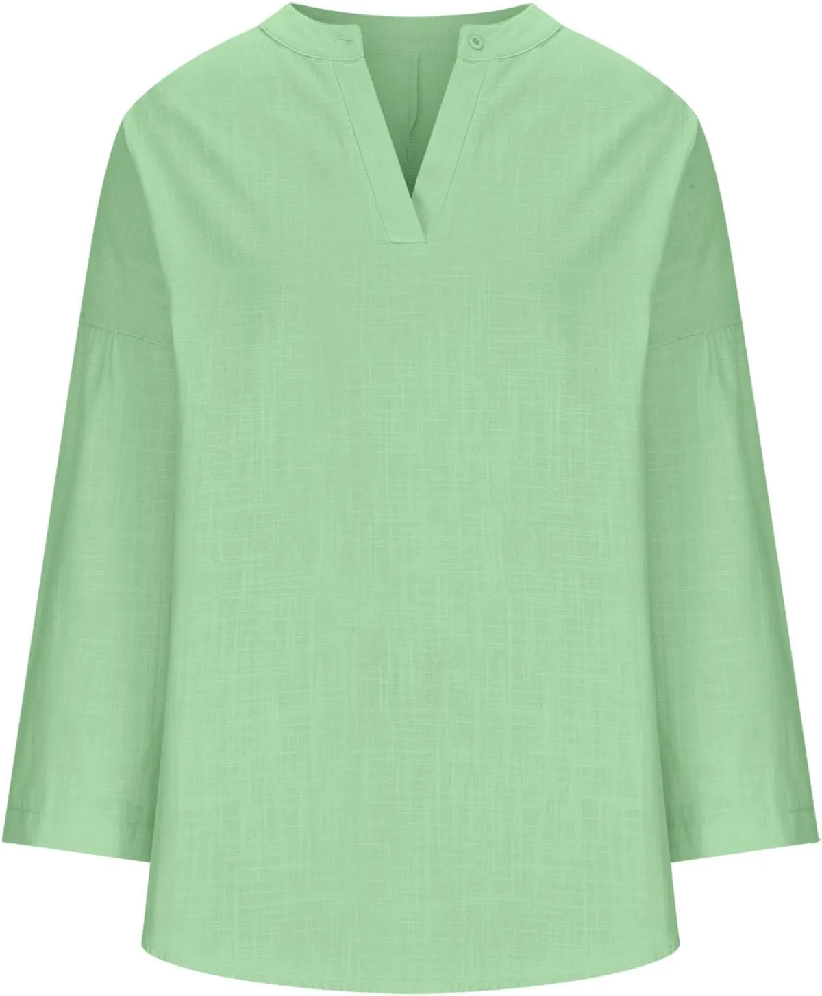 JOAU Women's Casual Cotton Linen Shirts, Summer Long Sleeve V Neck Loose Fit T Shirts Solid Button Henley Blouse Tunic Tops