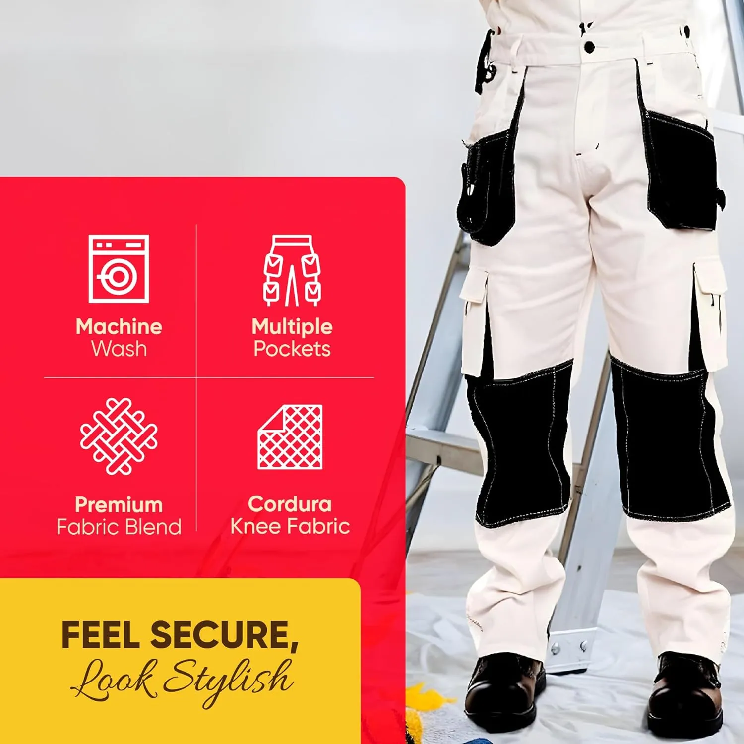 Juicy Trendz Men's White Painter Pants – Heavy Duty Workwear Trousers for Painting, Construction
