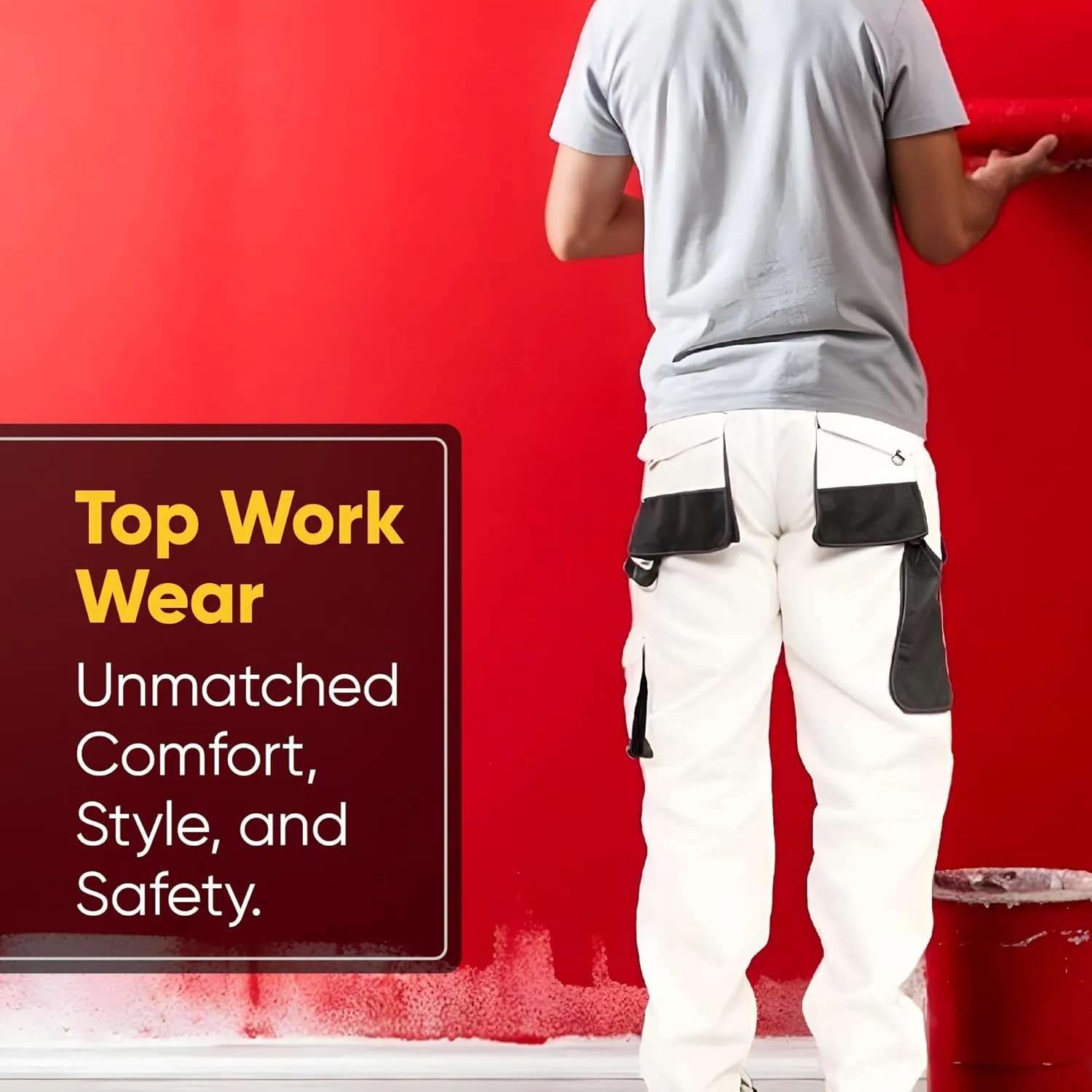 Juicy Trendz Men's White Painter Pants – Heavy Duty Workwear Trousers for Painting, Construction