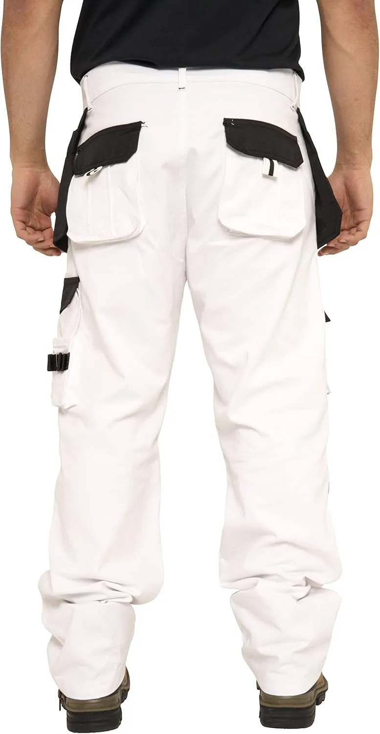 Juicy Trendz Men's White Painter Pants – Heavy Duty Workwear Trousers for Painting, Construction