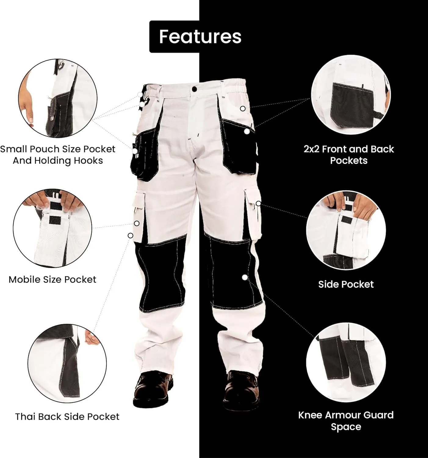 Juicy Trendz Men's White Painter Pants – Heavy Duty Workwear Trousers for Painting, Construction