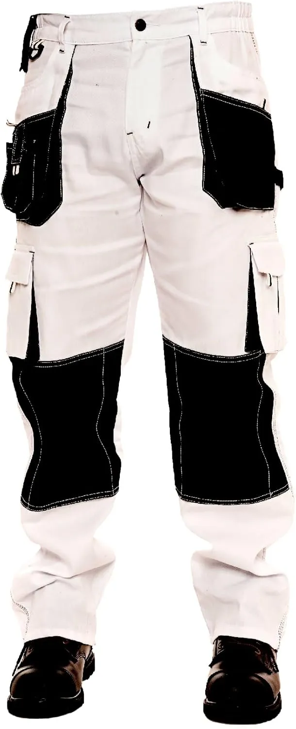 Juicy Trendz Men's White Painter Pants – Heavy Duty Workwear Trousers for Painting, Construction