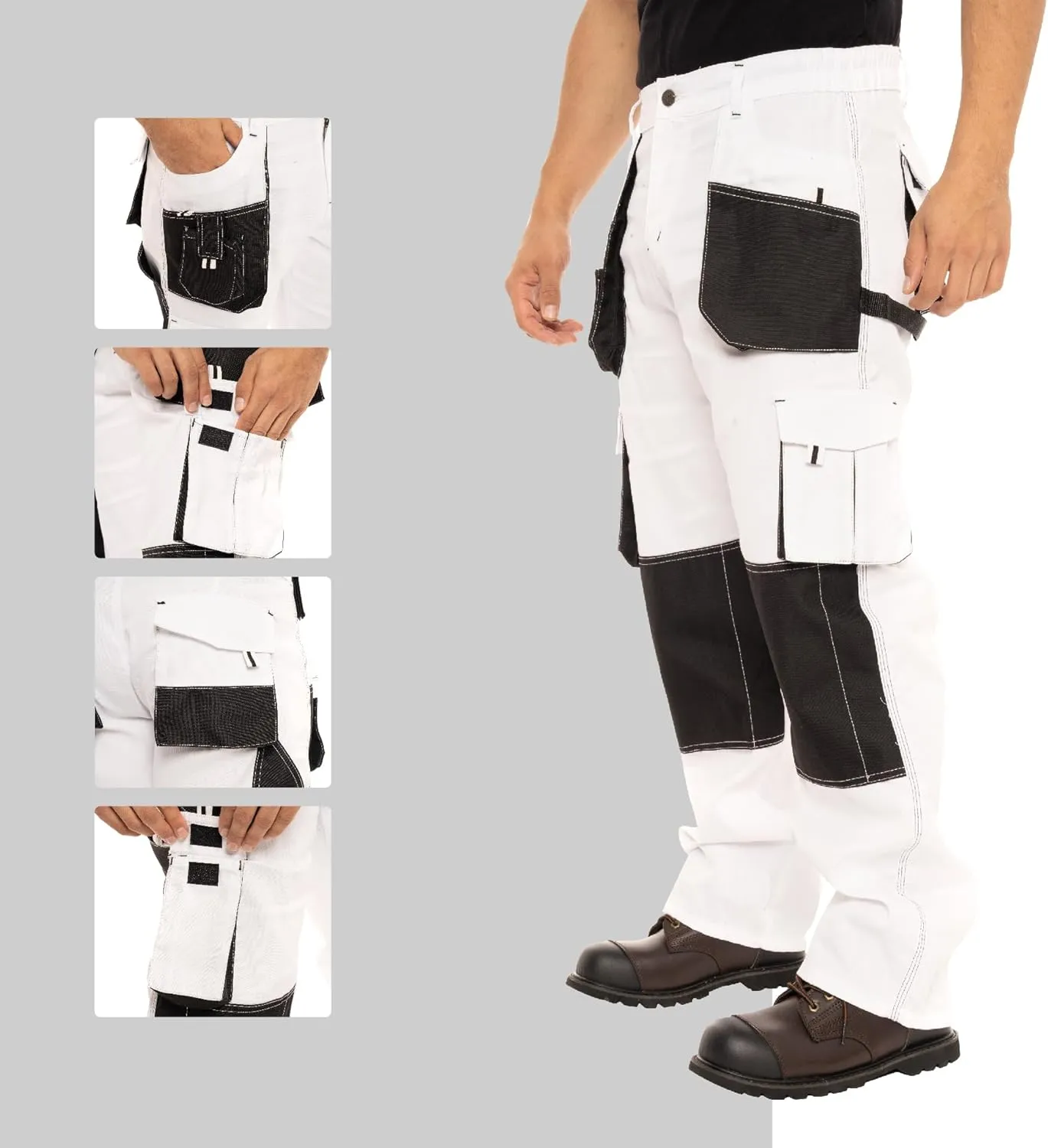 Juicy Trendz Men's White Painter Pants – Heavy Duty Workwear Trousers for Painting, Construction