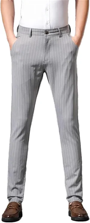Kelsiop Summer Striped Trousers Men's Formal Business Burgundy Gray Navy Blue Black Slim-Fitting Non-Iron Luxury Trousers
