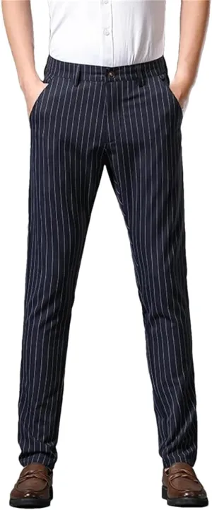 Kelsiop Summer Striped Trousers Men's Formal Business Burgundy Gray Navy Blue Black Slim-Fitting Non-Iron Luxury Trousers