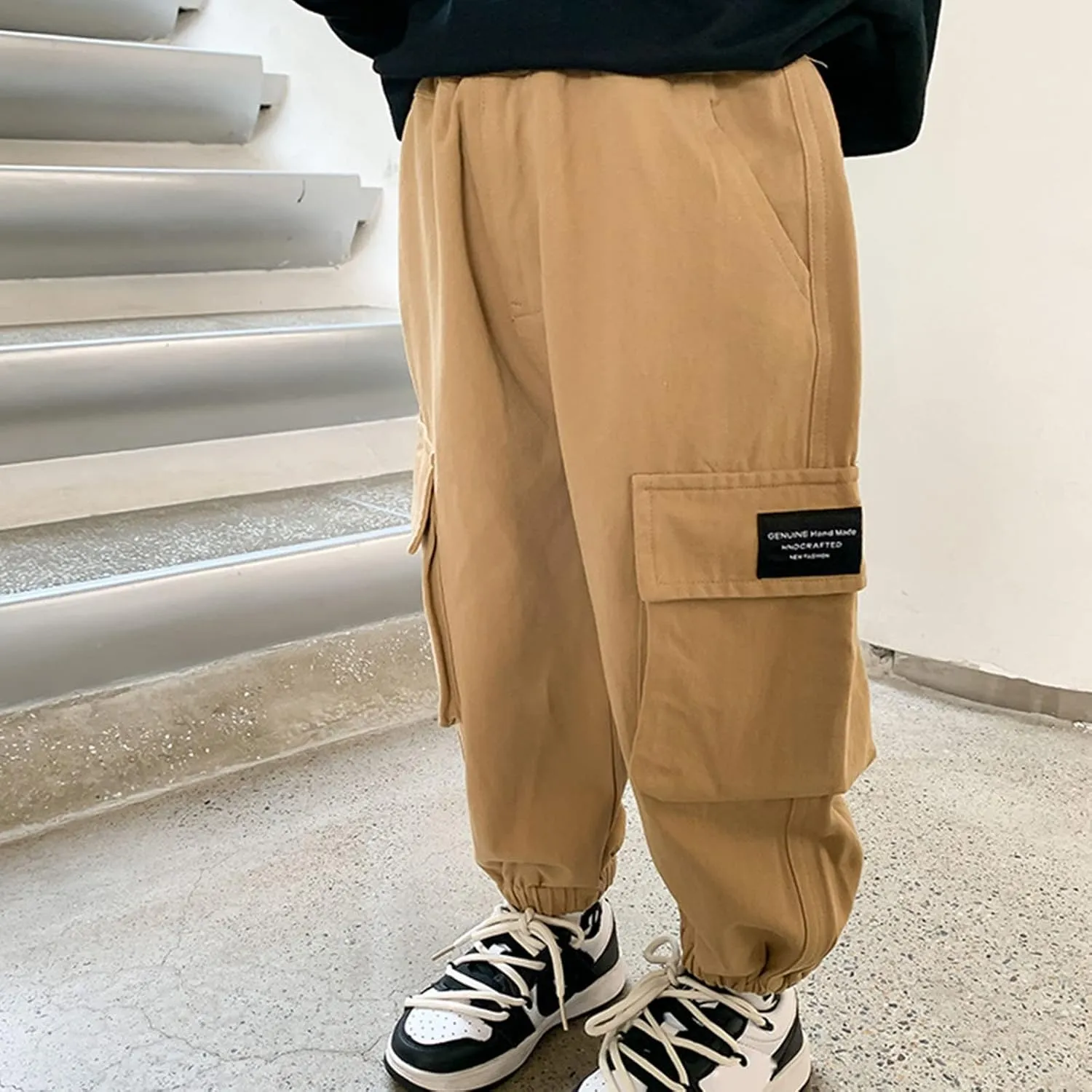 Kids Boys Girls Baggy Cargo Pants Toddler Elastic Waist Active Jogger Pants Casual Street Hip Hop Trousers Multi Pockets