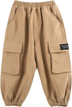 Kids Boys Girls Baggy Cargo Pants Toddler Elastic Waist Active Jogger Pants Casual Street Hip Hop Trousers Multi Pockets