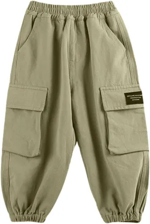 Kids Boys Girls Baggy Cargo Pants Toddler Elastic Waist Active Jogger Pants Casual Street Hip Hop Trousers Multi Pockets