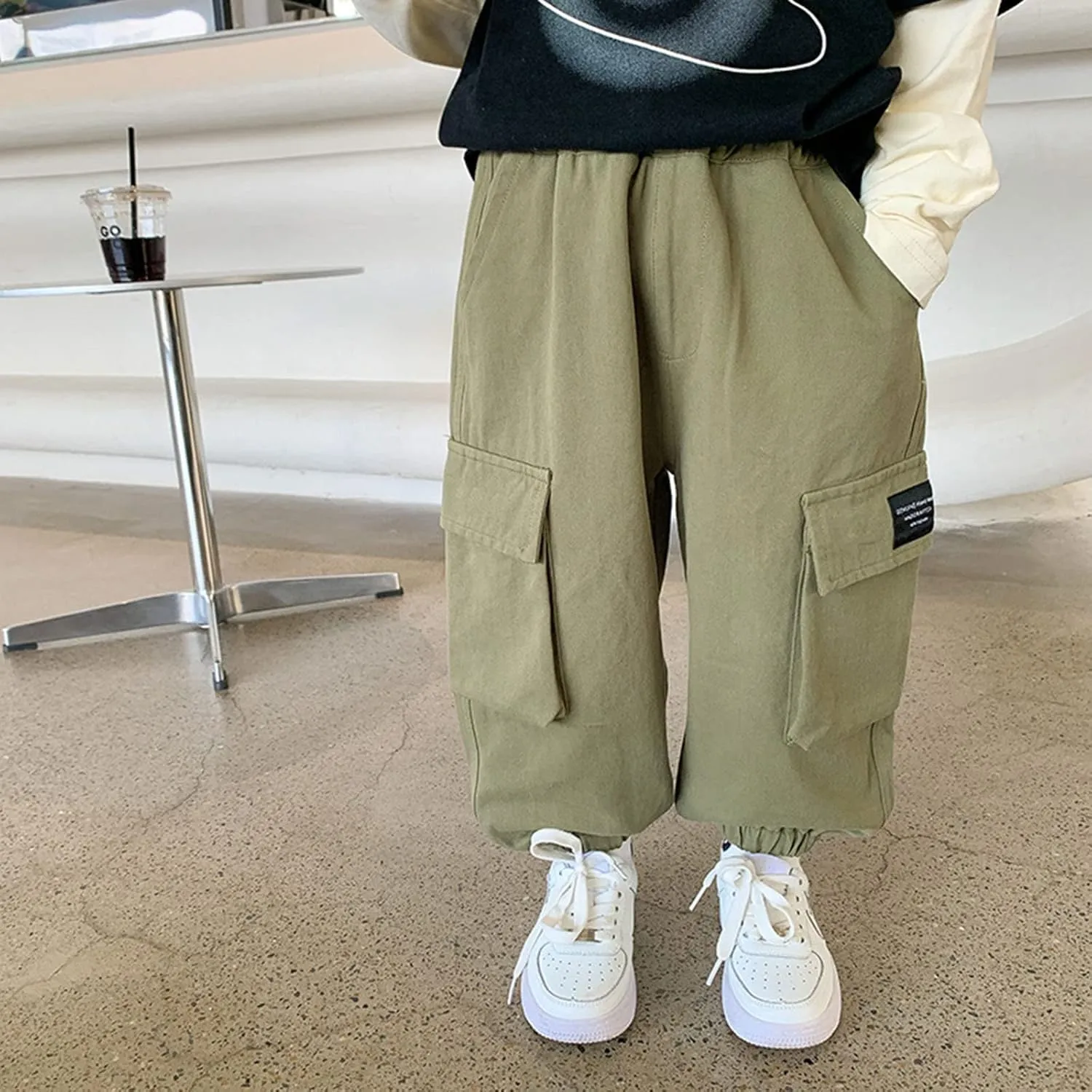Kids Boys Girls Baggy Cargo Pants Toddler Elastic Waist Active Jogger Pants Casual Street Hip Hop Trousers Multi Pockets