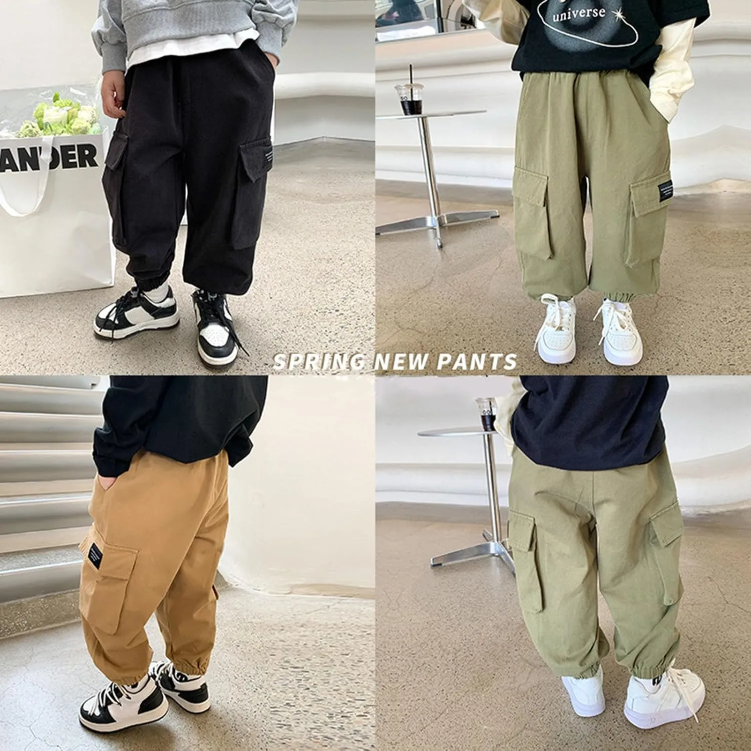 Kids Boys Girls Baggy Cargo Pants Toddler Elastic Waist Active Jogger Pants Casual Street Hip Hop Trousers Multi Pockets