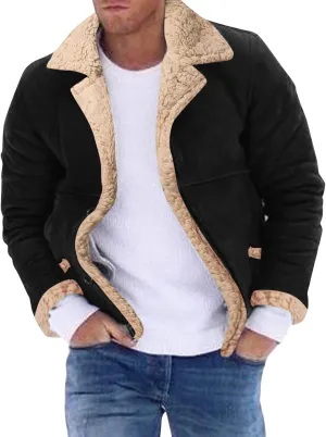 Leather Jacket Men Shearling Sherpa Lined Faux Leather Bomber Jacket Motorcycle Stlyle Warm Winter Coat with Pockets Outerwear