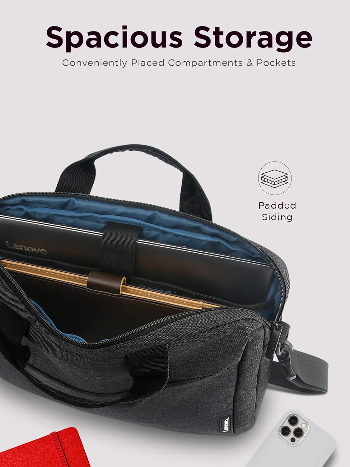 Lenovo Laptop Carrying Case T210, 15.6-Inch Laptop and Tablet, Sleek Design, Durable and Water-Repellent Fabric, Business or School, GX41L83769 Casual Toploader - Eco Black