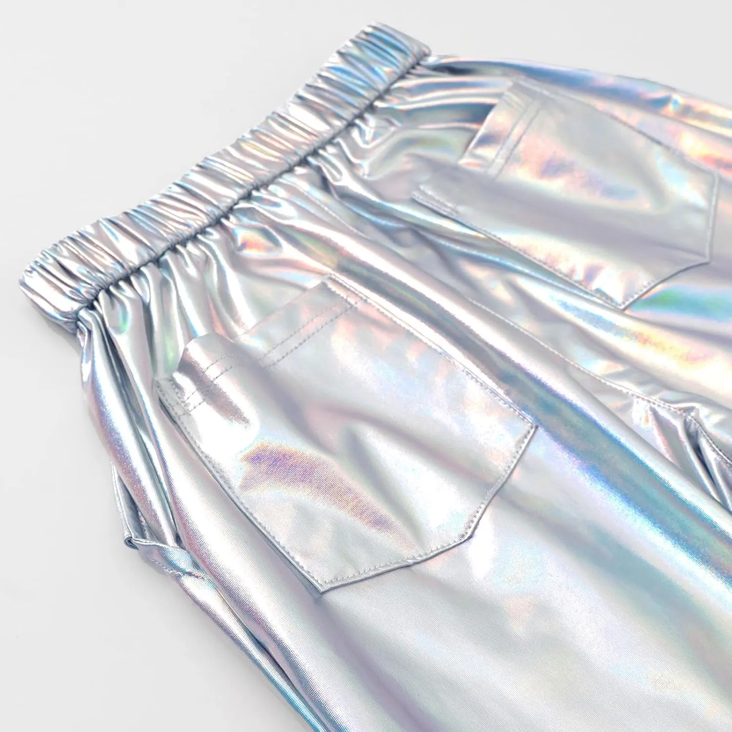 LOLANTA Girls Metallic Jogger Pants, Shiny Jazz Street Hip Hop Dance Pants 7-16, Convertible Leg Opening