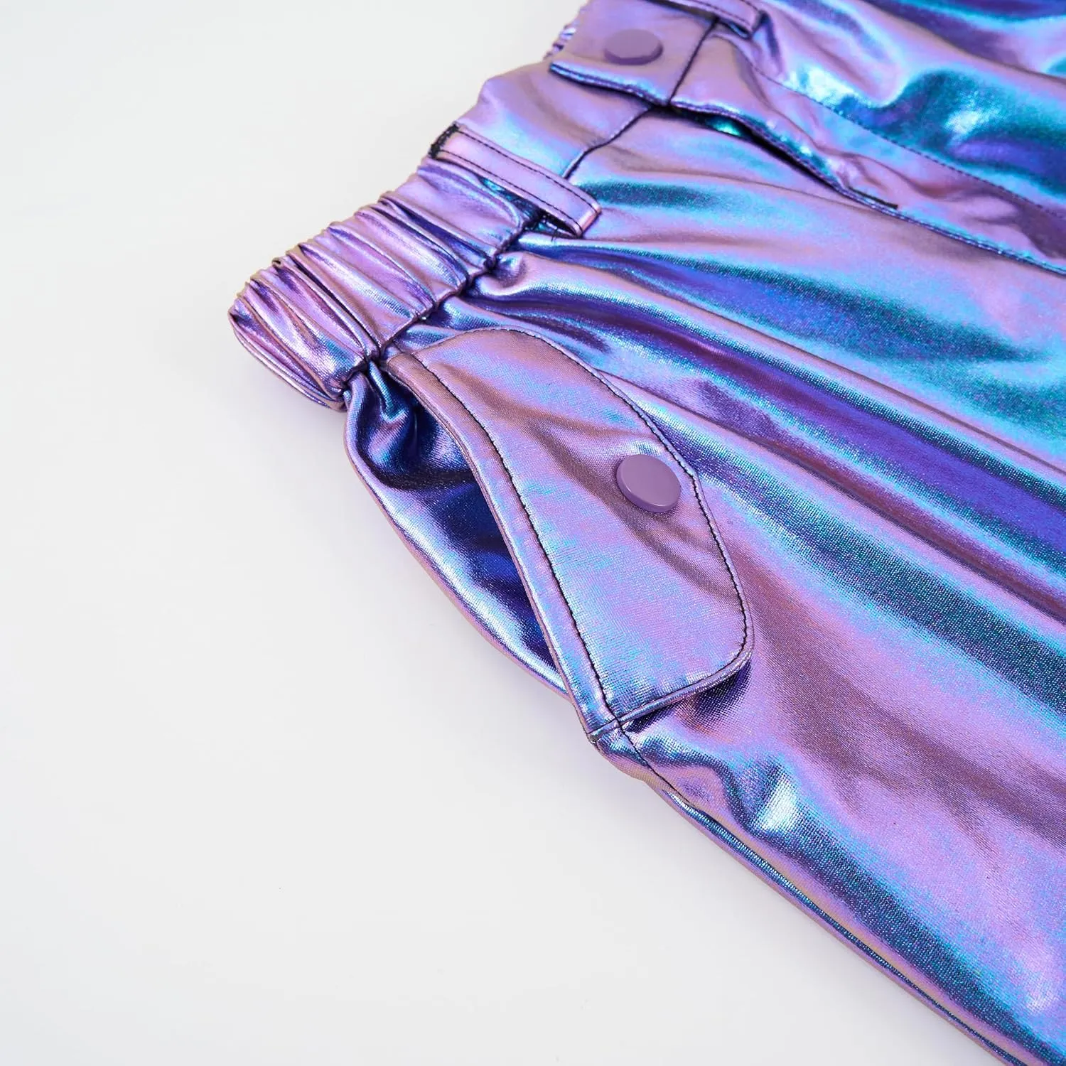 LOLANTA Girls Metallic Jogger Pants, Shiny Jazz Street Hip Hop Dance Pants 7-16, Convertible Leg Opening