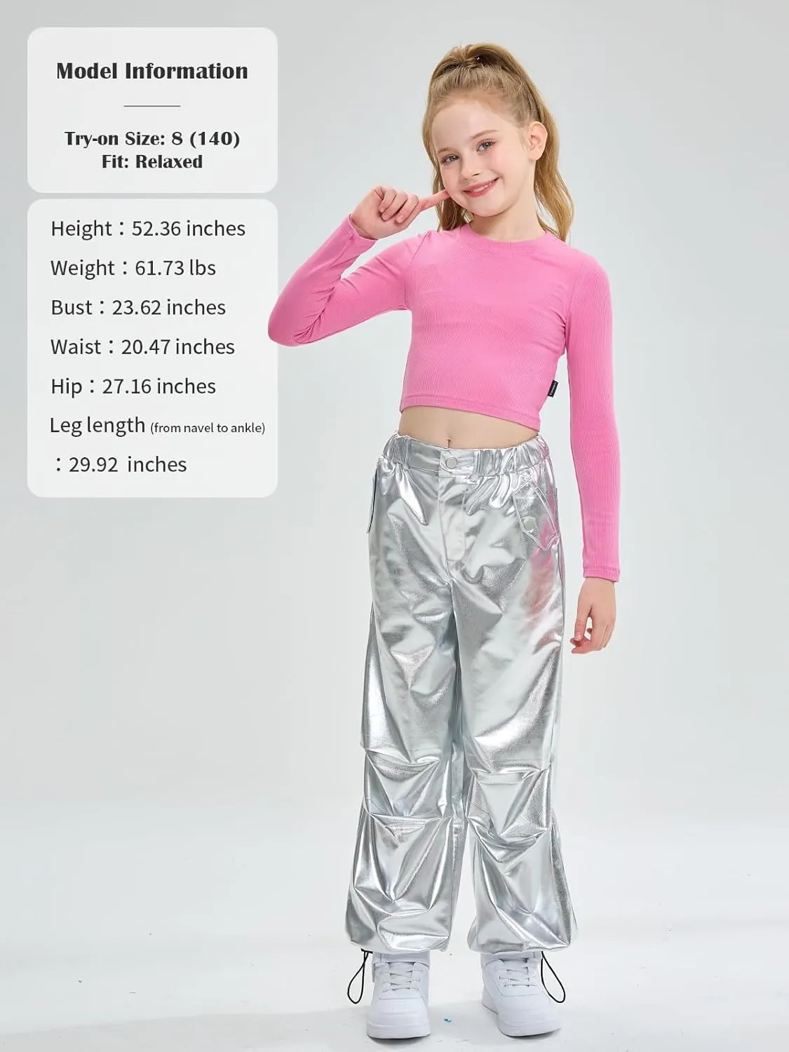 LOLANTA Girls Metallic Jogger Pants, Shiny Jazz Street Hip Hop Dance Pants 7-16, Convertible Leg Opening