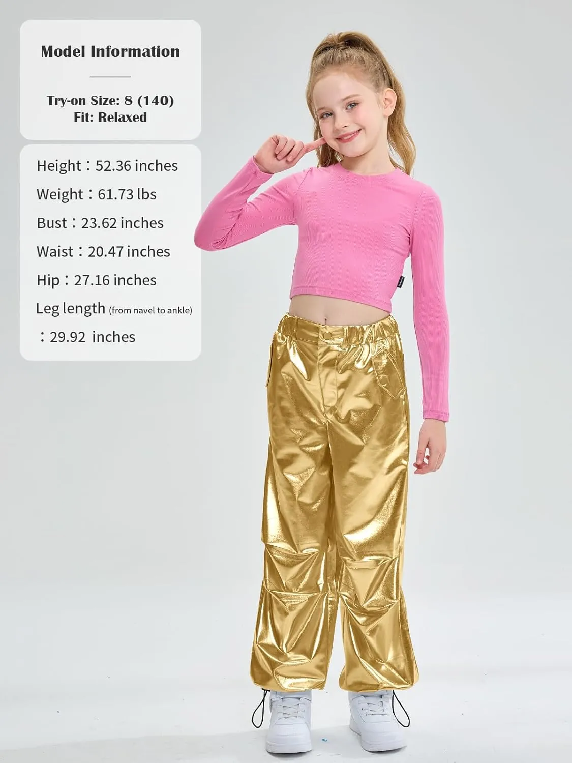 LOLANTA Girls Metallic Jogger Pants, Shiny Jazz Street Hip Hop Dance Pants 7-16, Convertible Leg Opening